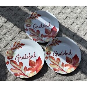 ROYAL NORFOLK Fall Leaves Acorns 4 SALAD/DESSERT PLATES Thanksgiving GRATEFUL